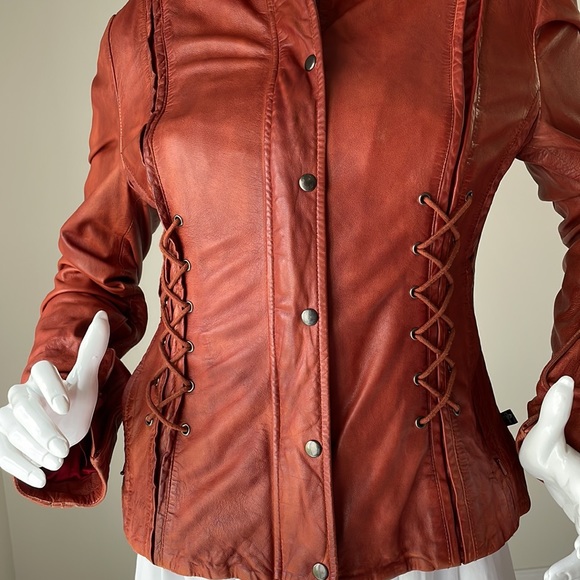 Tru culture:Decadent Cognac Corset Distressed Leather Jacket Size S. - Picture 5 of 16